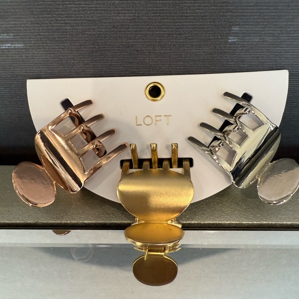 LOFT Shiny Metallic Hair Clip Set in Rose Gold, Gold and Silver! Set of 3